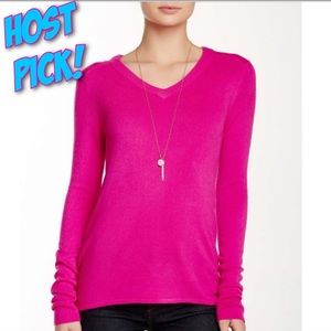 HP! SWEET ROMEO NEON PINK V NECK HI-LO SWEATER